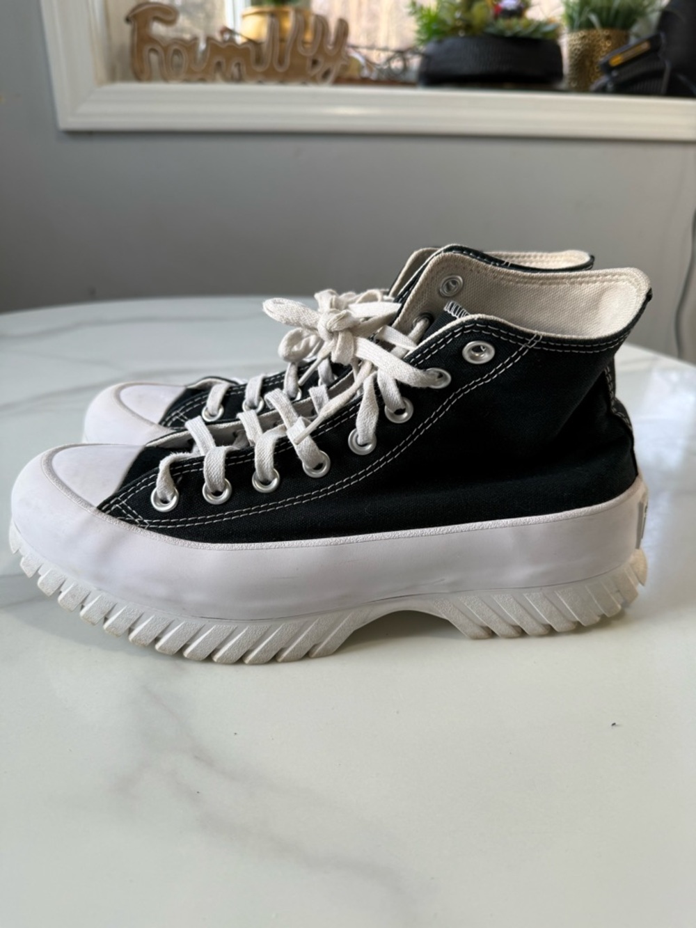 Converse Black & White High-Top Platform Sneakers - Picture 2 of 11
